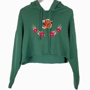 LA Hearts Embroidered Cropped Hooded Sweatshirt Sz L